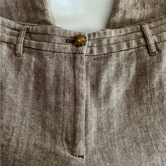 J. Jill Linen & Cotton Herringbone Pants Trousers In Coffee - Picture 6 of 10